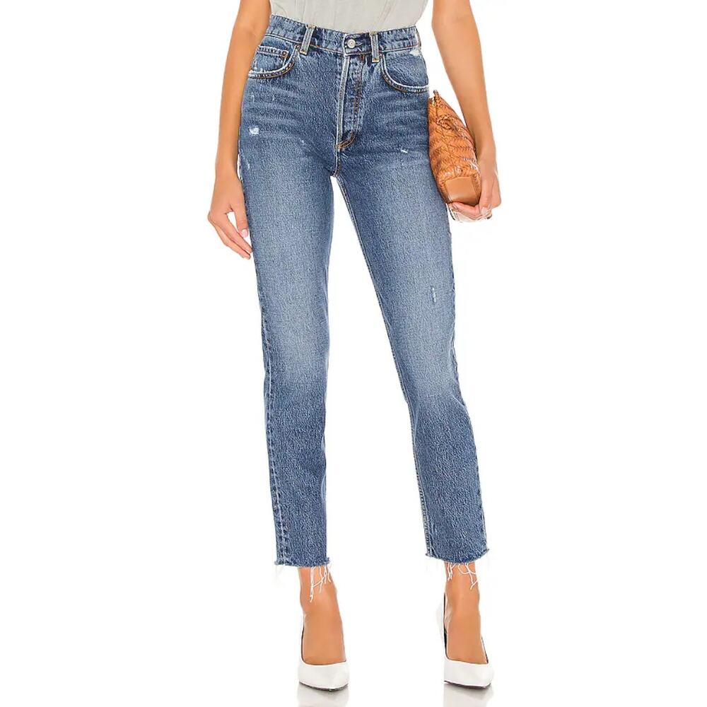 Boyish Jeans Womens Size 25 Blue Billy Skinny Distressed Raw Hem Denim Mid Rise
